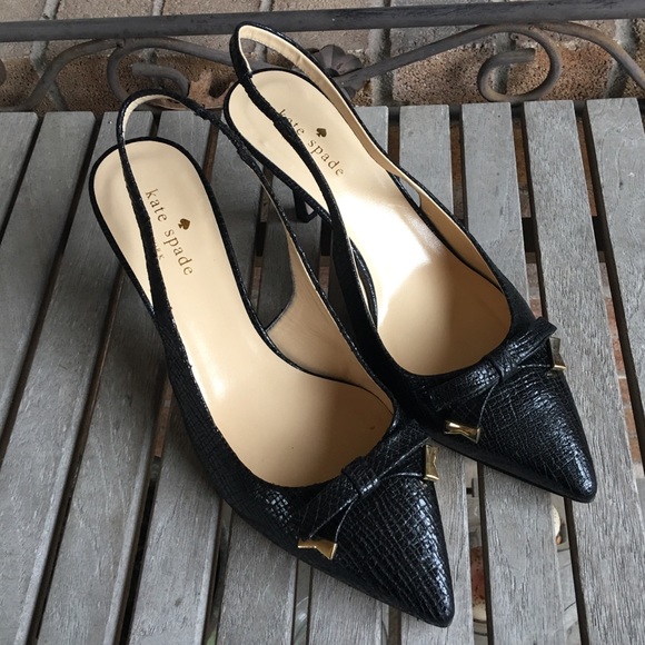 kate spade Shoes - Kate Spade Black Embossed Slingback Heels